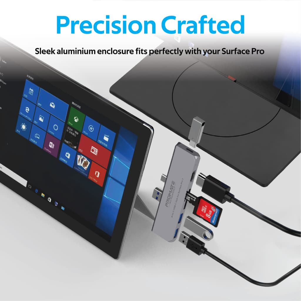 Promate USBC Hub for Microsoft Surface Pro 7, Premium 6