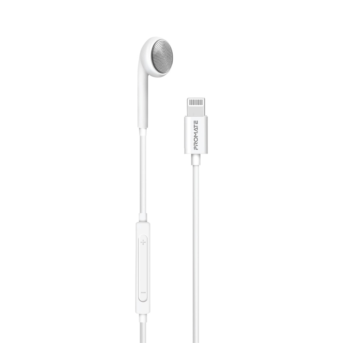 Promate Mono Earbuds with Lightning Connector, Apple MFi Certificate, Mic and Volume Control, Beat-LT White