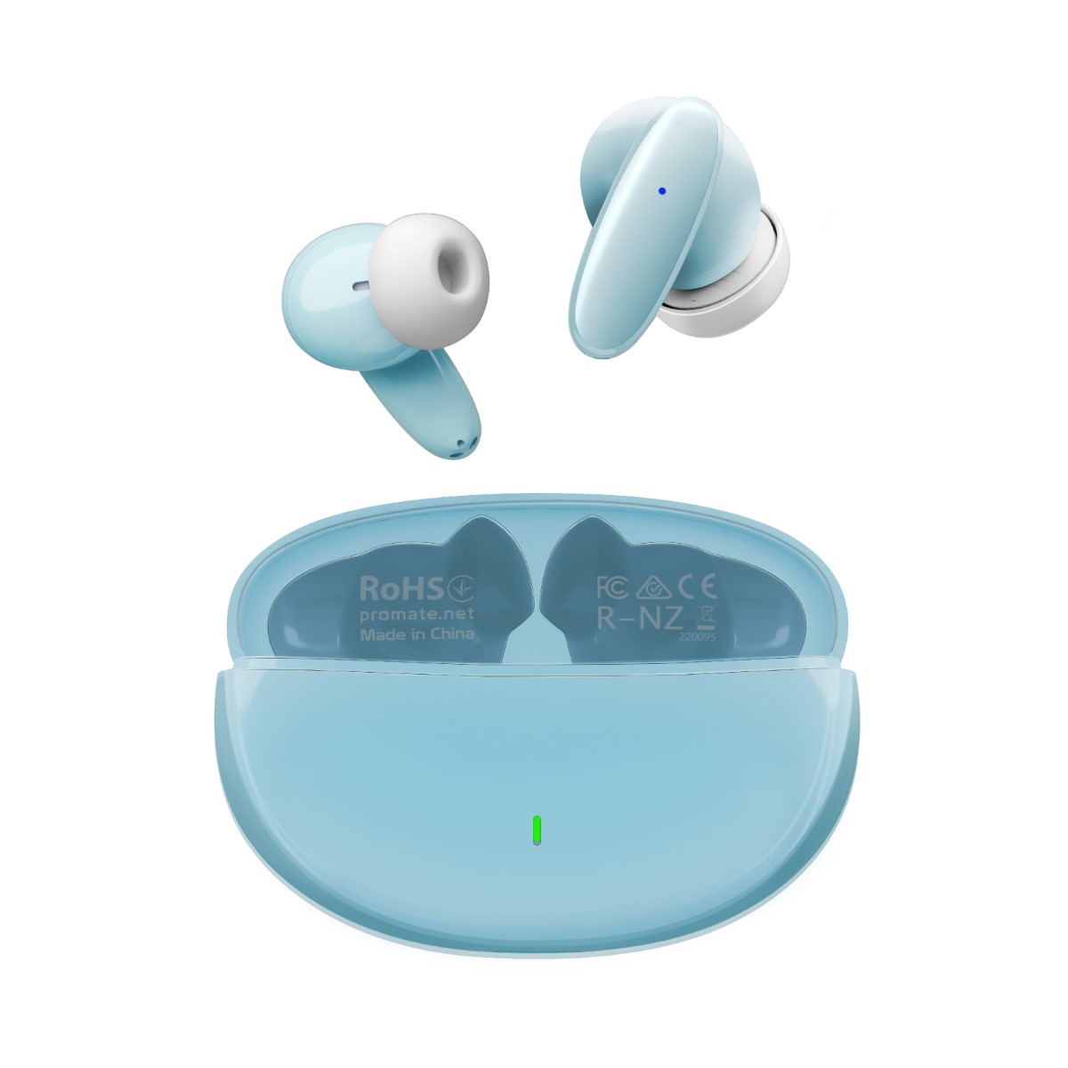 Promate True Wireless Earbuds with Bluetooth v5.1, Mic, IPX5 Water Resistance and Auto Pairing, Lush Blue