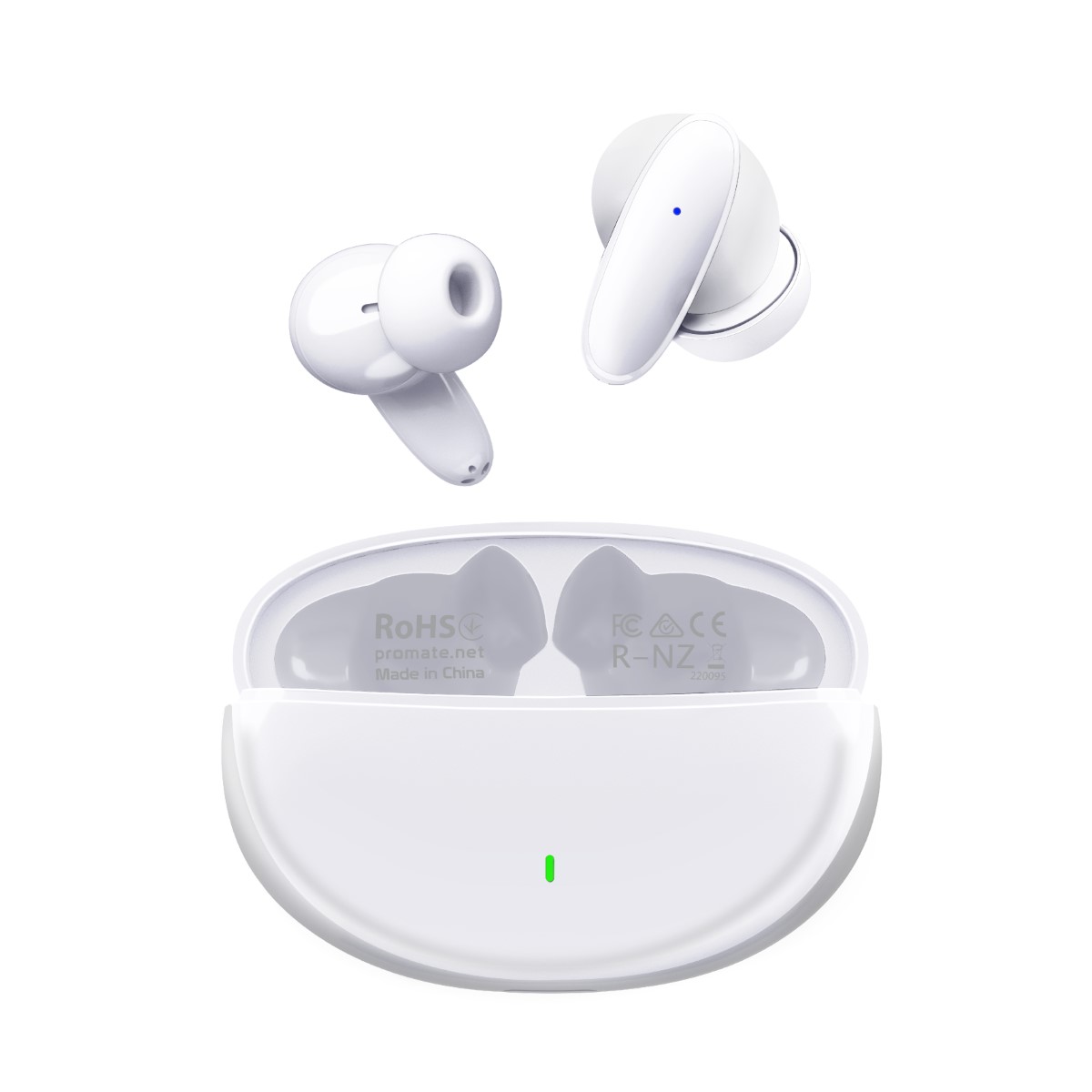 Promate True Wireless Earbuds with Bluetooth v5.1, Mic, IPX5 Water Resistance and Auto Pairing, Lush White