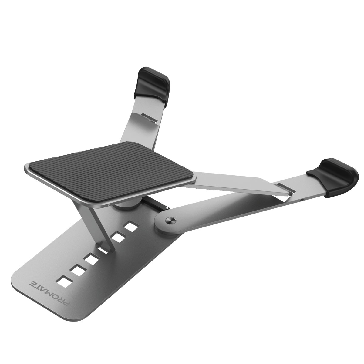 Promate Laptop Stand with Optimized Air Ventilation, Adjustable Height and Foldable Design, PocketMount Grey