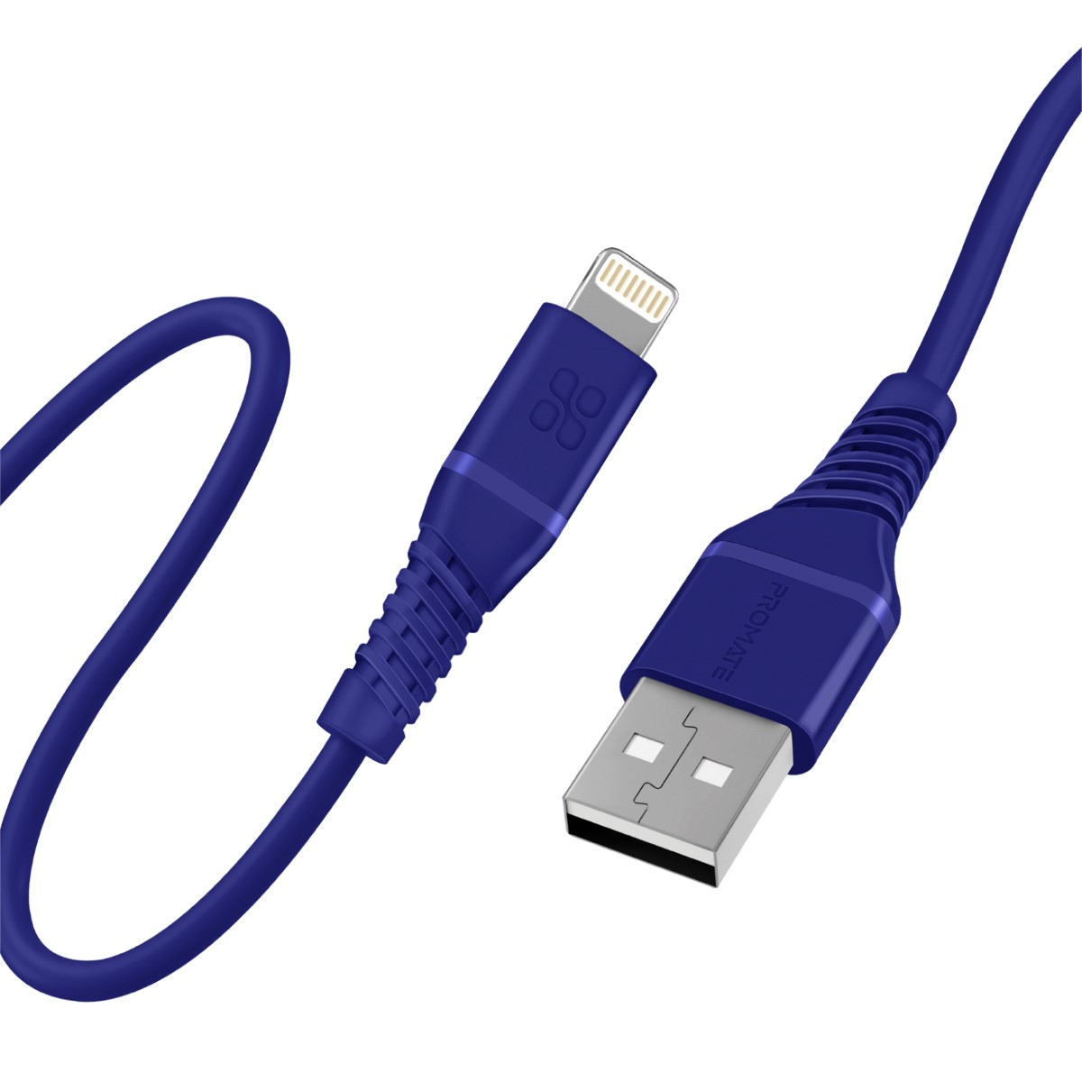 Promate USB-A to Lightning Cable with 2.4V Output, 480 Mbps Data Sync and 1.2m Cord, PowerLine-Ai120 Blue