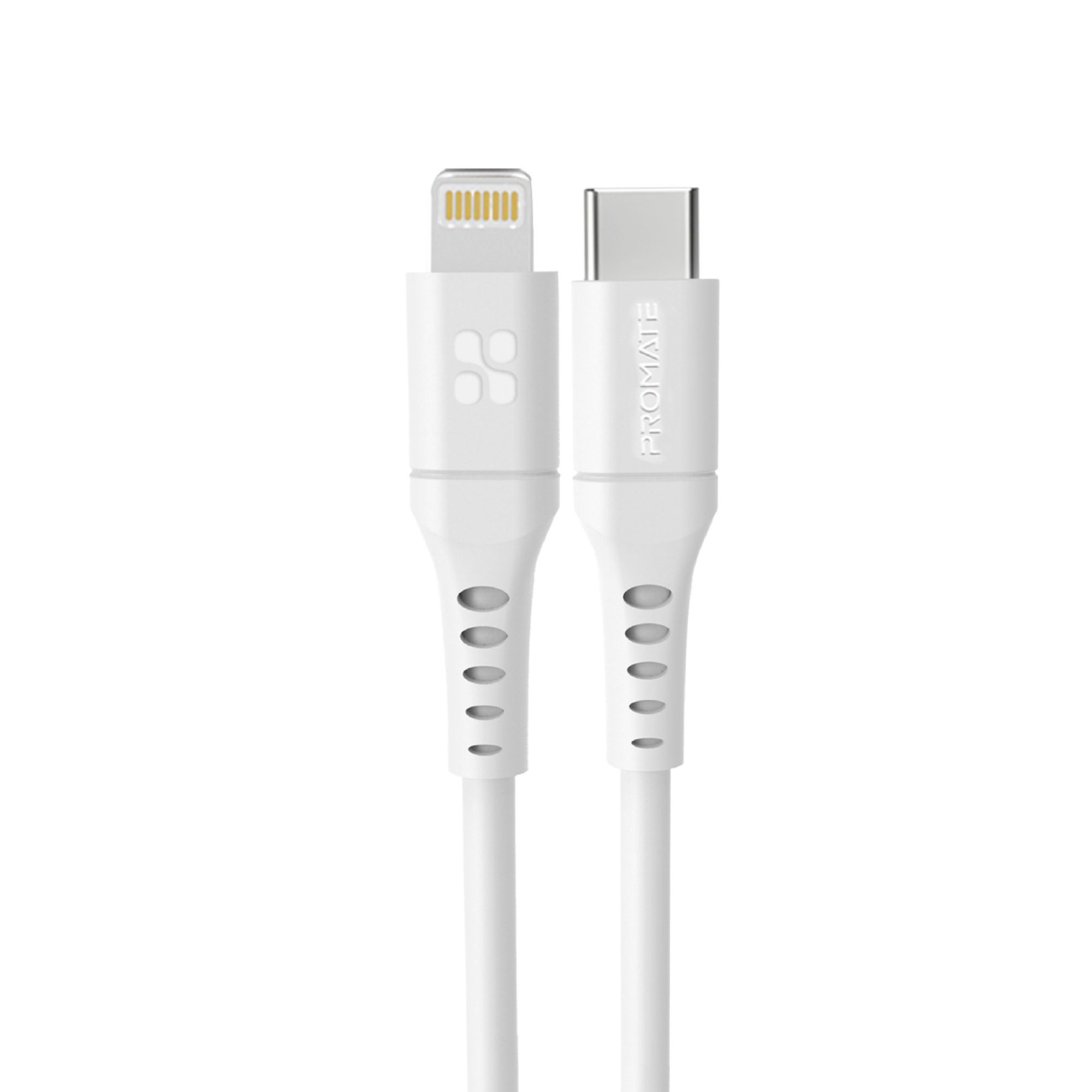 Promate Type-C to Lightning Cable for iPhone 13, Ultra-Fast Charging 3A USB-C to Lightning Sync Charge Cord with 20W Power Delivery and Anti-Tangle 1.2m Soft Silicone Cable for iPhone, iPad, iPod, AirPods, PowerLink-120 White