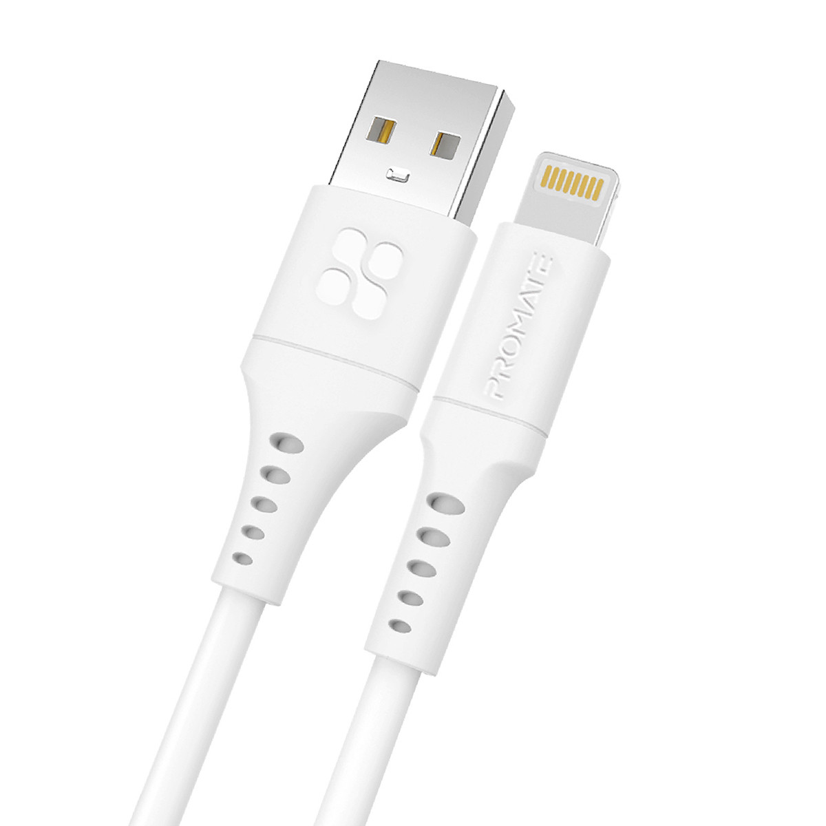 Promate USB-A to Lightning Cable with 2.4V Output, 480 Mbps Data Sync and 1.2m Cord, PowerLink-Ai120 White