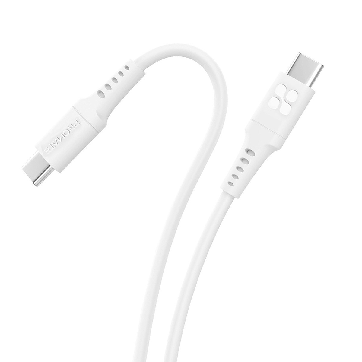 Promate USB-C to USB-C Cable with 60W PD, 480Mbps Data Sync and 120cm Silicone Cord, PowerLink-CC120 White