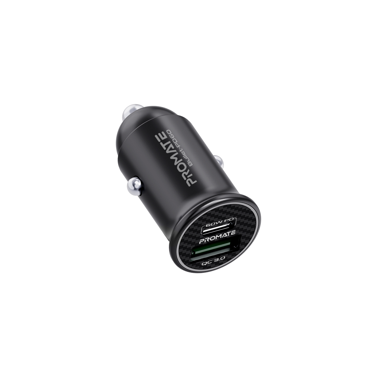 Promate 60W USB-C Car Charger, Super-Fast Type-C Power Delivery Car Charger with 18W Quick Charge 3.0 USB Port, Aluminum Alloy and Over Charging Protection for MacBook, Laptops, iPhone,GPS,Bullet-PD60