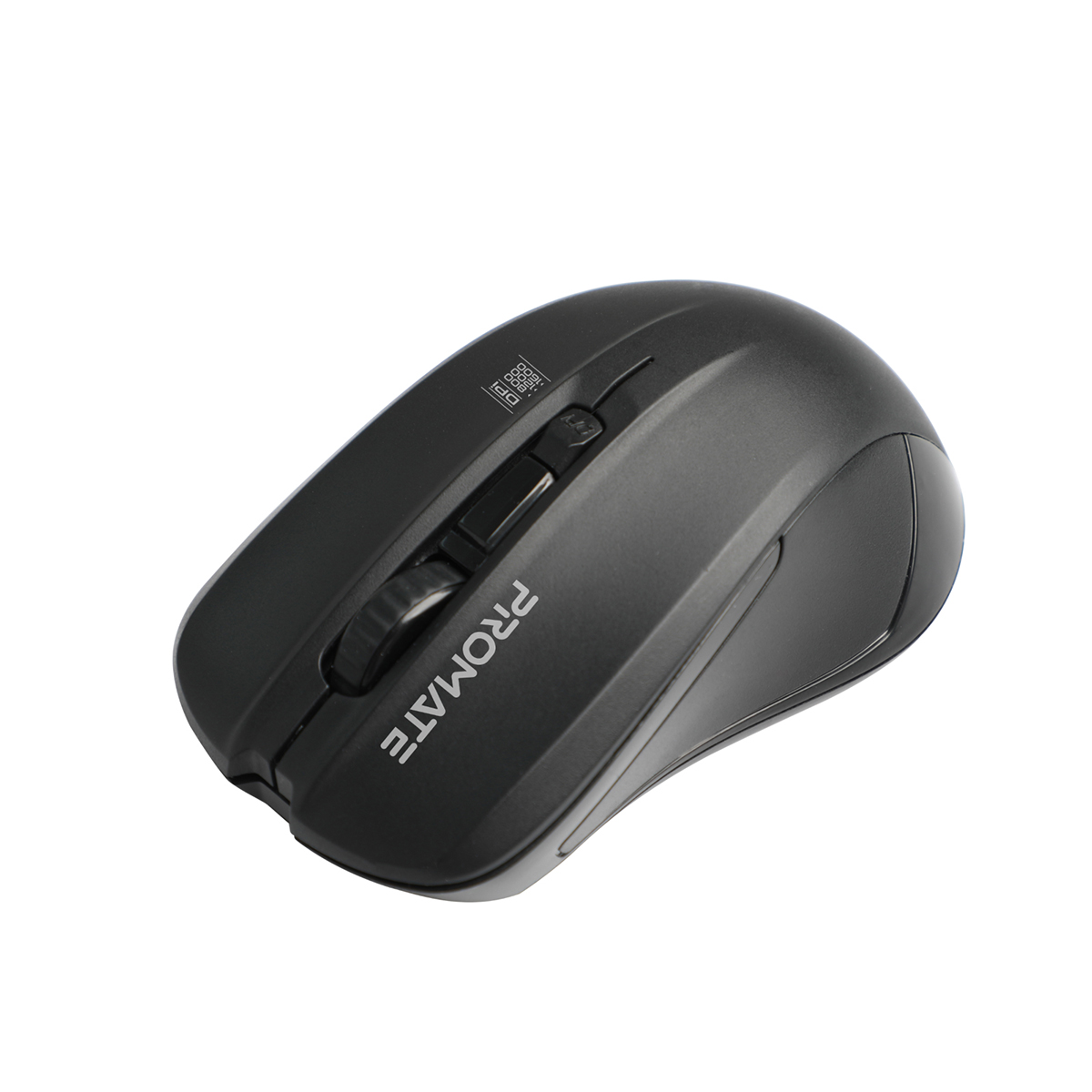 Promate Wireless Mouse, Comfortable Ambidextrous 2.4GHz Cordless Ergonomic Mice with 4 Programmable Buttons, Adjustable 1600DPI, Nano USB Receiver and 10m Working Range for Laptops, Contour Black