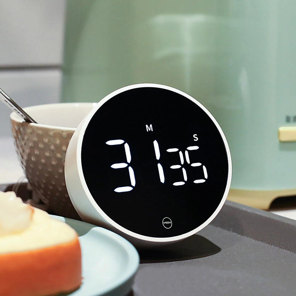 XIAOMI MIIIW Mute Timer Alarm Clock Rotating Timing LED Display Kitchen Digital Timer Magnetic Suction Home Cooking Studying Timing Tool