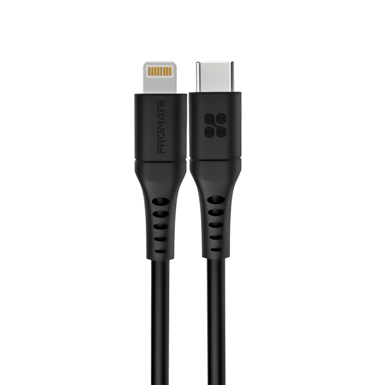 Promate Type-C to Lightning Cable for iPhone 13, Ultra-Fast Charging 3A USB-C to Lightning Sync Charge Cord with 20W Power Delivery and Anti-Tangle 1.2m Soft Silicone Cable for iPhone, iPad, iPod, AirPods, PowerLink-120 Black