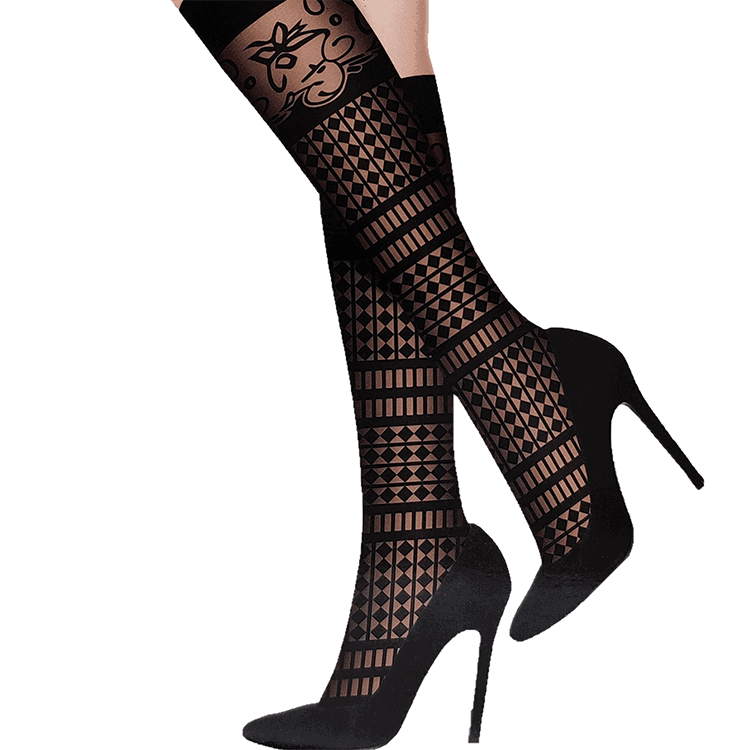 النقاش - Al Naqash - Al Thuraya - Mazaya - Black Luxurious Ladies 6 Pairs Knee-High Stockings - Design E