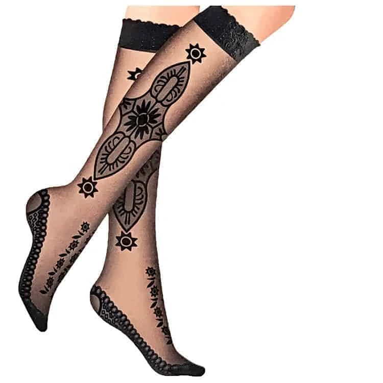 اماراتي بامتياز - Emarati Bimtiyaz - Black Knee-High Ladies Stockings - Design H