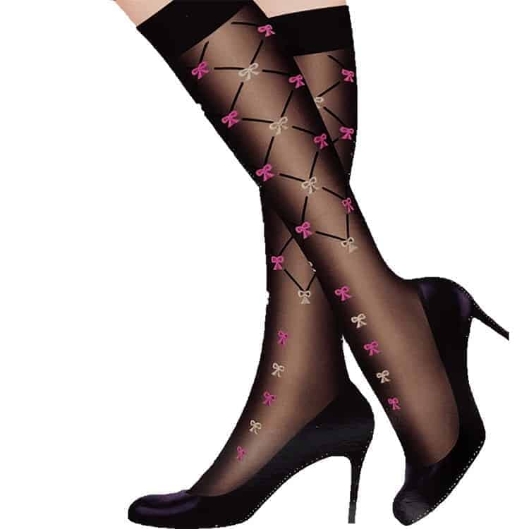Tamayaz - Boutique - Ladies Black Knee-High Fashion Stockings With Colorful Patterns - Design F - 12 Pairs