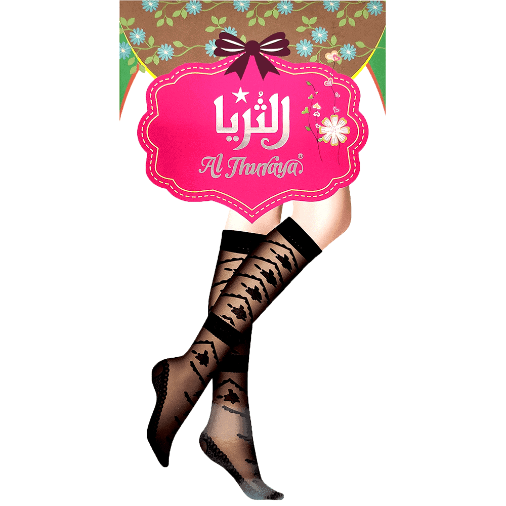 Al Thuraya Emirati Bimtiyaz - اماراتي بامتياز - Ladies Black Knee-High Stockings 3 Pairs - Lycra - Design K