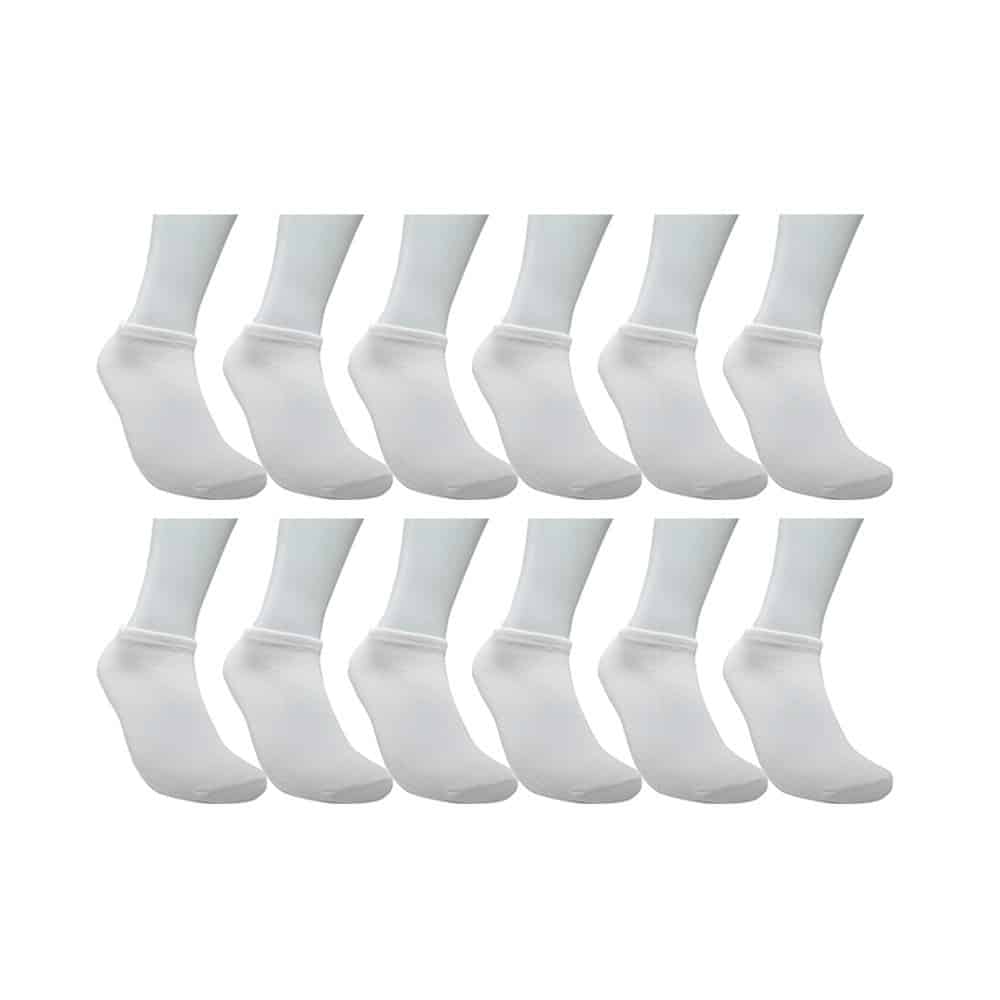 Fabrik Unisex 12 Pairs White School No Show Ankle Socks For Girls and Boys