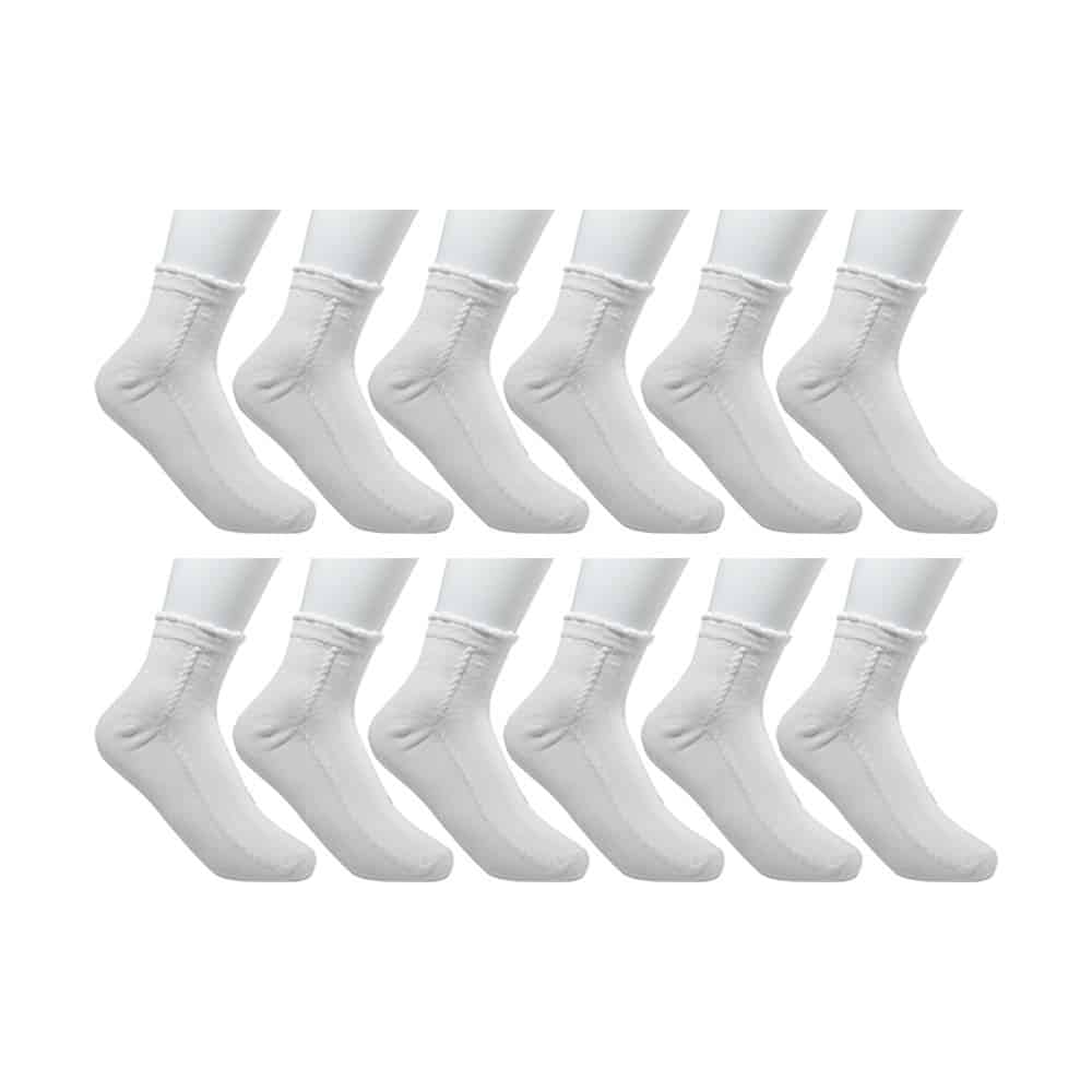 Fabrik Baby Girls White Cotton Uniform Ankle Socks (Pack of 12 Pairs)