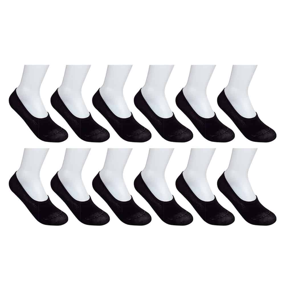 Womens Padded Low Cut Black 12 Pairs No Show Socks