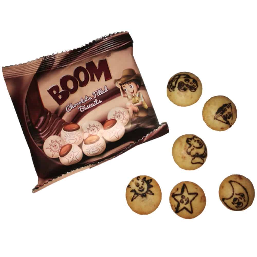 BOOM - Chocolate Filled Biscuits With Printed Characters In Pouch, 18.9 gr (Pack of 24)
