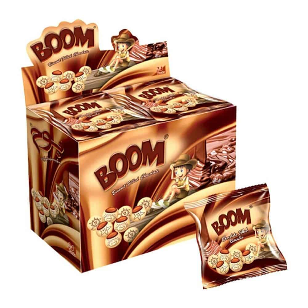 BOOM - Chocolate Filled Biscuits With Printed Characters In Pouch, 18.9 gr (Pack of 24)