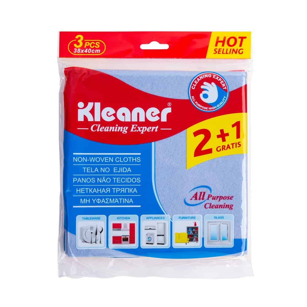 Kleaner Blue Non-Woven Cleaning Cloth, 3 Pcs