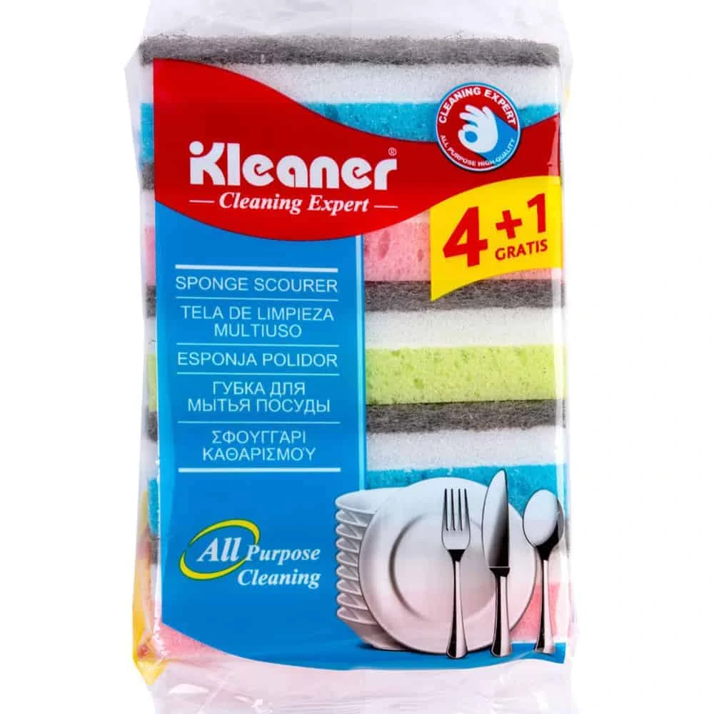 Kleaner Non-Scratch Sponge Scourer, Dual-Sided Dishwashing Sponge for All purpose Cleaning 5 Pcs