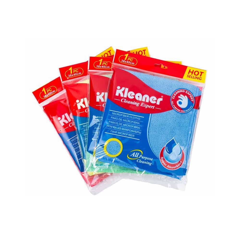 Kleaner Blue, Red, Green, Yellow, and Purple Microfiber Cleaning Cloth - Pack of 1 - 38 x 40 Cm