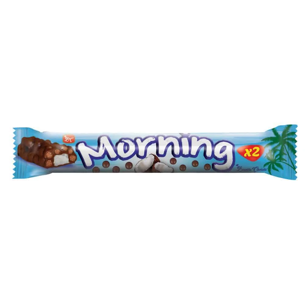 MORNING X2 - Crispy Rice Chocolate Coated Coconut Bar, 56 Gr (Pack of 24)