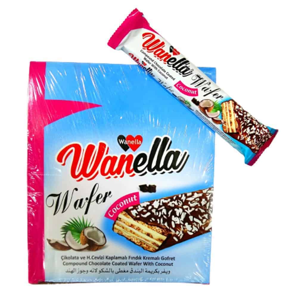 Wanella Wafer Coconut - Chocolate Coated Wafer With Coconut, 35 Gr (Pack of 24)