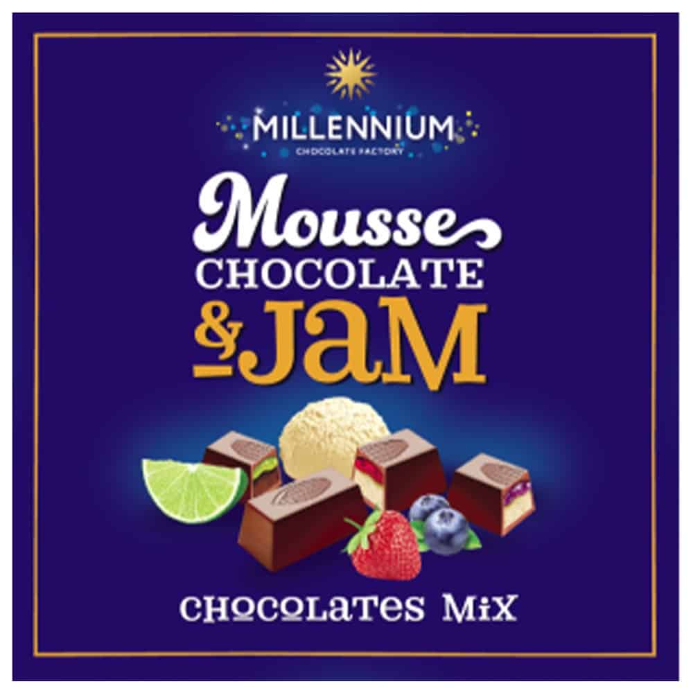 Millennium Mousse Chocolate & Jam - Chocolate Mix Strawberry, Blueberry, Lime in GiftPack, 180 Gr