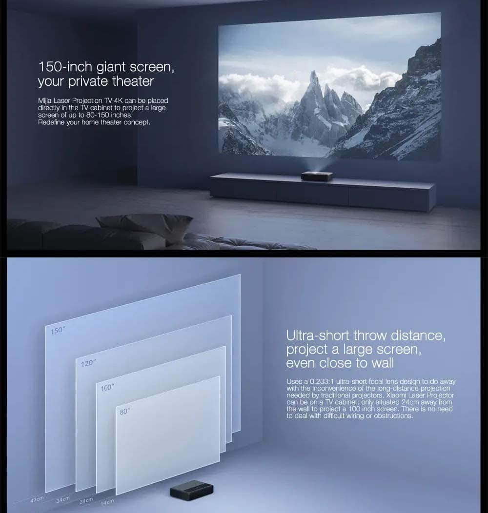 Xiaomi True 4K Laser Projector - Ultra Short Throw ALPD 3.0 3840x2160 Display Laser Projector TV Android Smart 3D Home Cinema