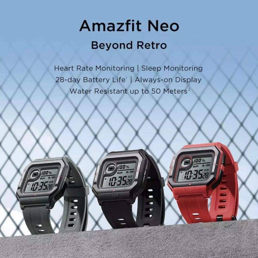 Amazfit Neo Fitness Retro Smartwatch with Real-Time Workout Tracking, Heart Rate and Sleep Monitoring, 28-Day Battery Life, Smart Notifications, 1.2" Always-On Display, Water Resistant, Black