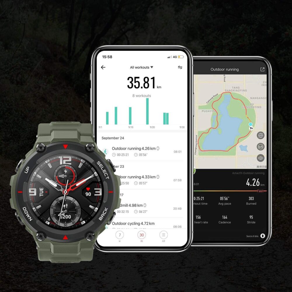 Amazfit T-Rex Smartwatch, Military Standard Certified, Tough Body, GPS, 20-Day Battery Life, 1.3'' AMOLED Display, Water Resistant, 14-Sports Modes, Rock Black