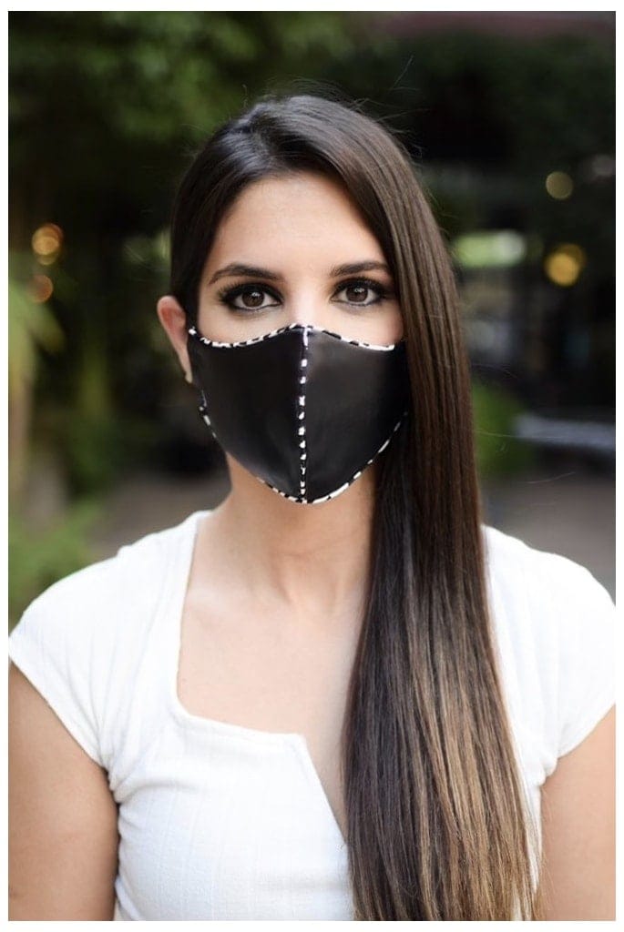 Just Masks JMFL-102 Black Faux Leather With Black Leopark Silk Piping
