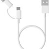 Xiaomi [2 in 1] Connect [Micro USB & Type C] to USB-A Cable [Charge & Sync] [Fast Charging] [Power Delivery] for Smartphones (Samsung, Huawei, Xiaomi, Google)/GPS/DVR/GoPRO - PVC - 30cm - White