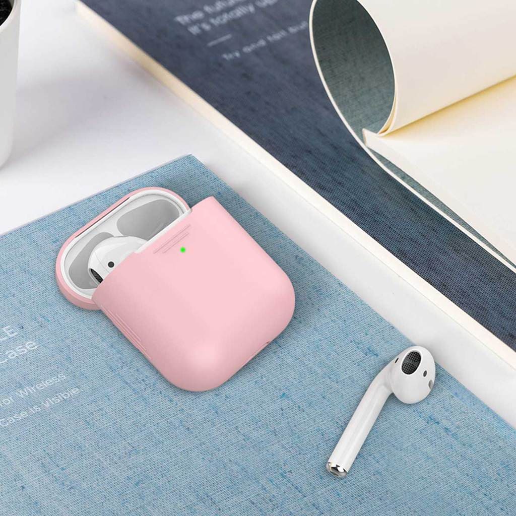 Promate Apple AirPods Case, Ultra-Lightweight Protective 360 Degree Silicone Cover with Scratch-Resistance and Wireless Charging Compatible for Apple AirPods and AirPods 2, AirCase Pink