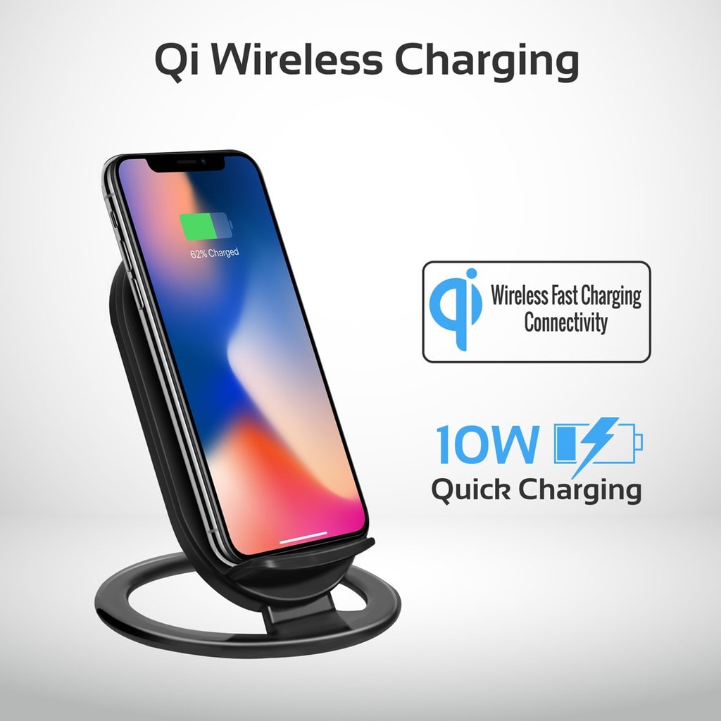 Promate Wireless Charger, High Quality 2 Coils Qi Wireless Charging Pad with Detachable Stand and Over-Charging Protection for iPhone X, 8, 8 Plus, Samsung Note 8, AuraDock-3.Black