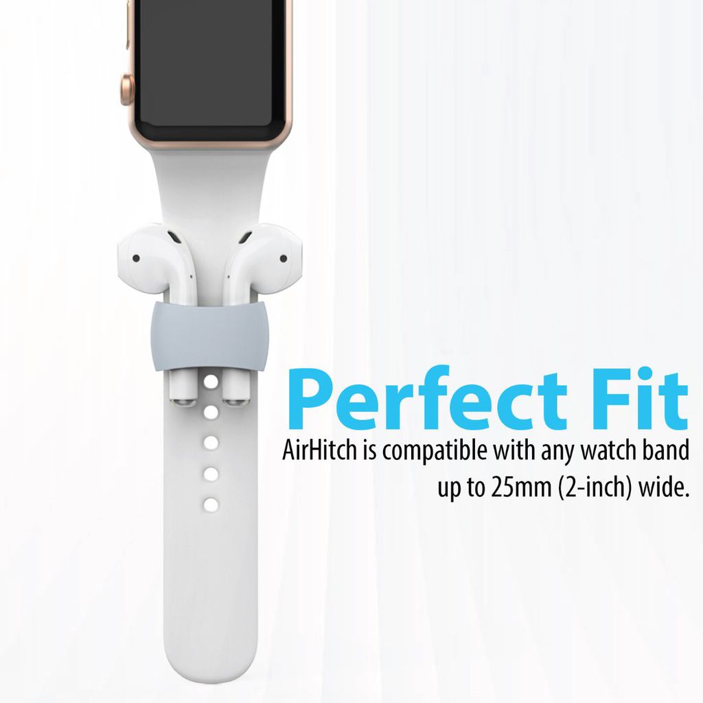 Promate AirPods Watch Band Holder, Portable Ani-Lost Shockproof Silicone Watch Strap Holder Clip with Sweat-Resistant and Excersize Safety Secure for Apple AirPods and AirPods 2, Apple Watch, AirHitch Blue