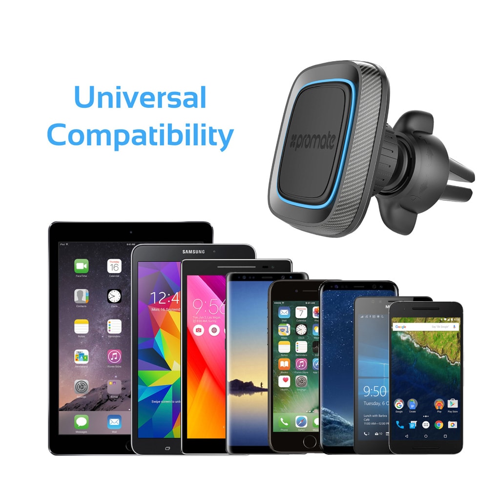 Promate Air Vent Phone Holder, 360 Degree Rotation Air Vent Magnetic Cell Phone Car Cradle Mount Holder with Strong Grip and Anti-Slip Surface for iPhone X, Samsung S9, S9+, OnePlus 5T, AirGrip-1 Blue
