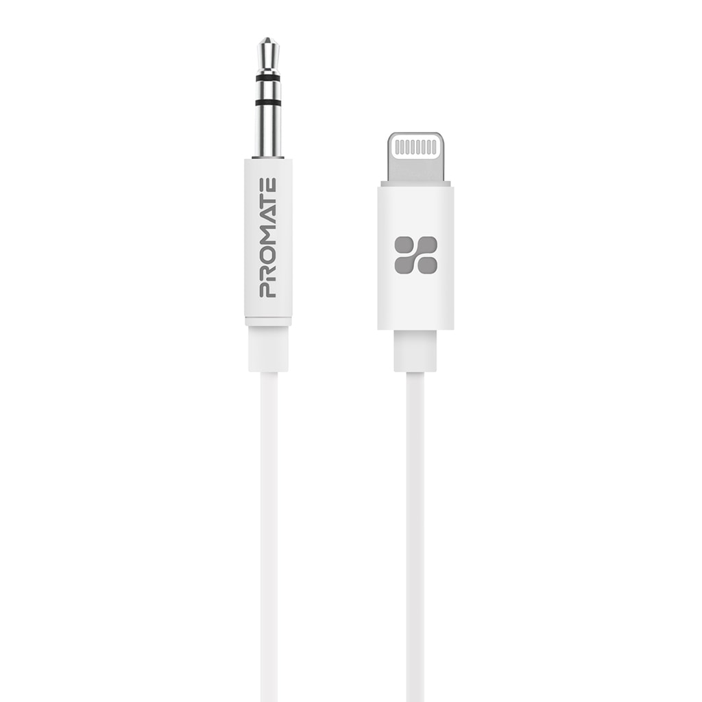 Promate Apple MFi Certified 3.5mm Lightning AUX Cable, Premium 2m Lightning to Male 3.5mm Headphone Jack Adapter Stereo Audio Cable with Digital Analog Converter for Bose,Marshall, AudioLink-LT2 White