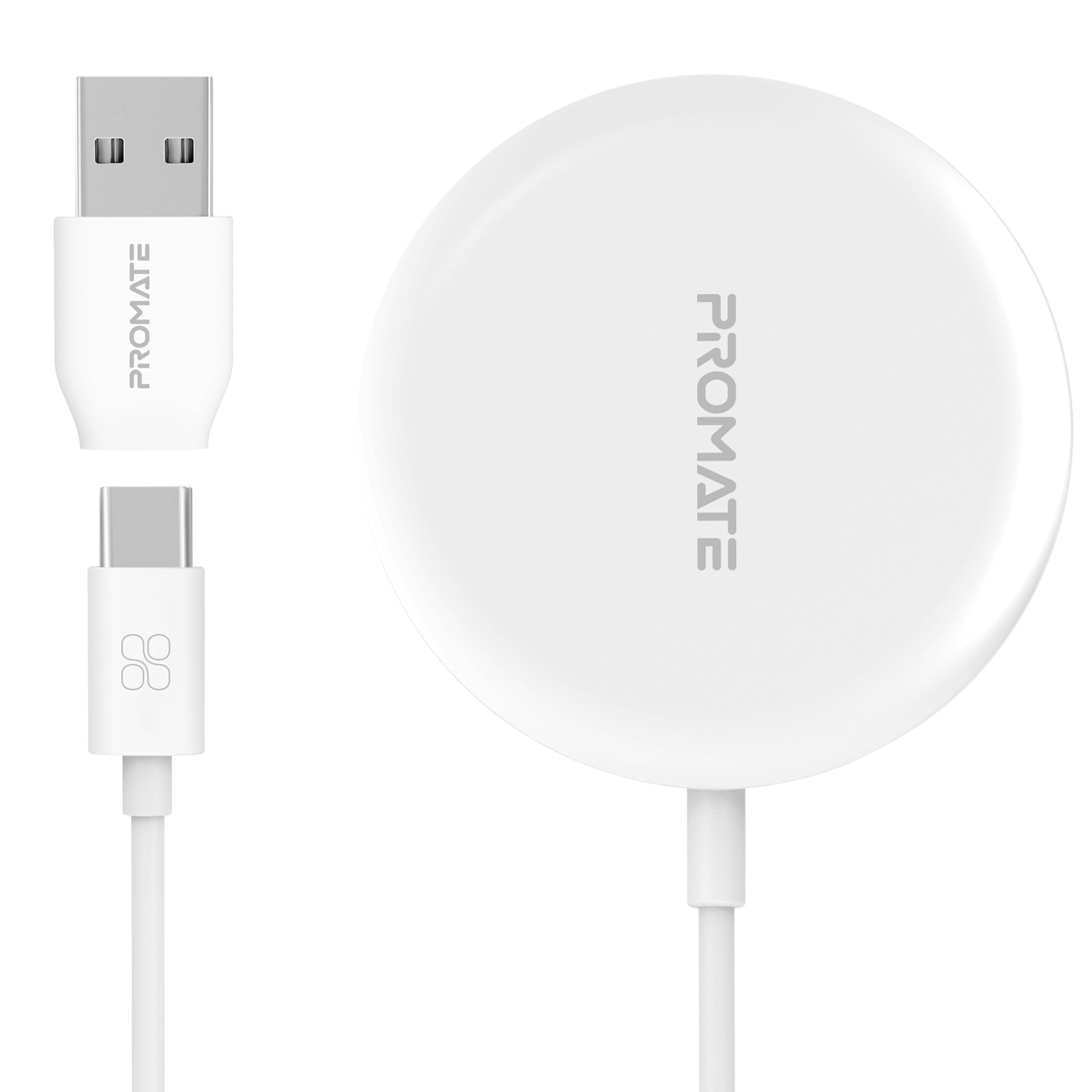 Promate Wireless Charger for iPhone 12, Fast Charging 15W Qi Magnetic Charging Pad with Dual USB-C/USB-A Connector for iPhone 12/12 Mini/12 Pro Max/12 Pro and Qi Wireless Charging Enabled Device, AuraMag-15W White