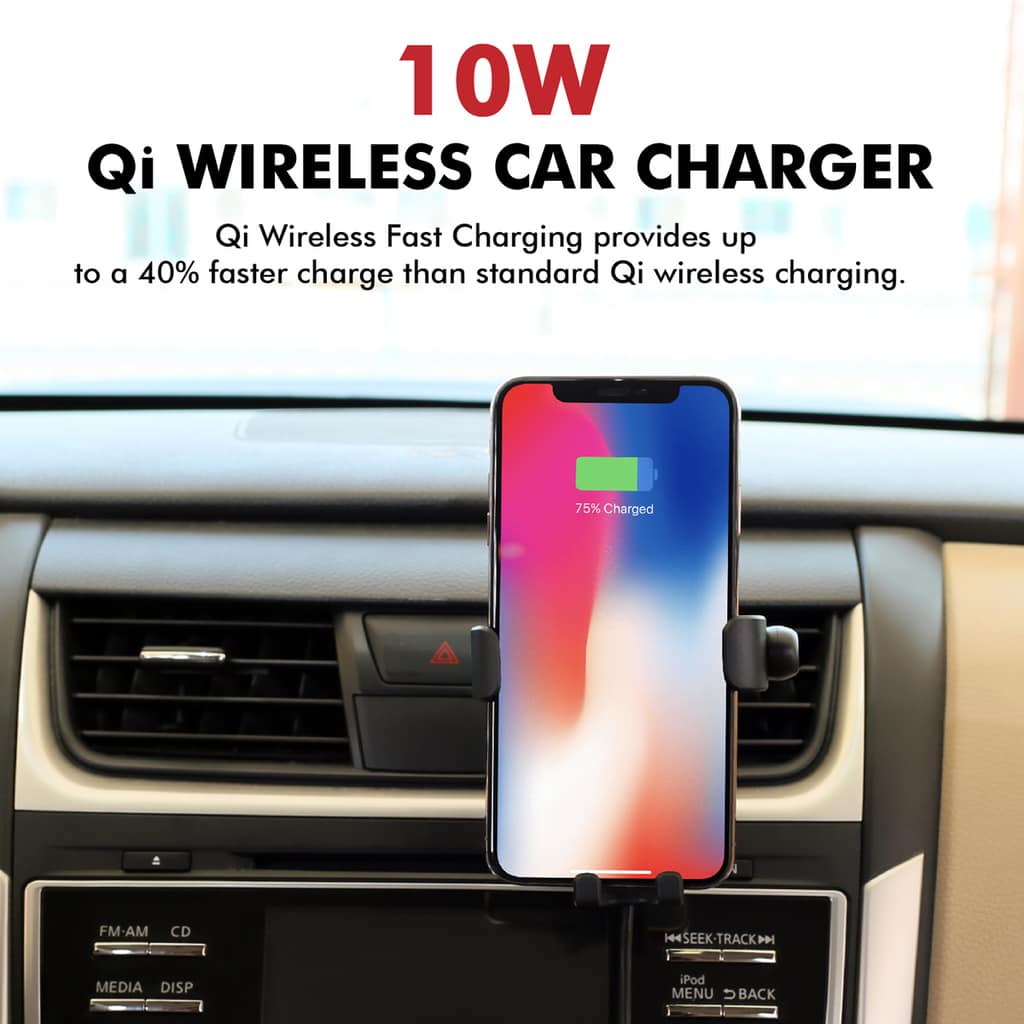 Promate Qi-Certified Wireless Car Charger, Auto Clamping Qi 5W/7.5W/10W Ultra-Fast Charger Car Mount with Wireless Mono Headset, Built-In Mic and 360 Degree Swivel Head for All Qi Enabled Devices, AuraMount-BT Black