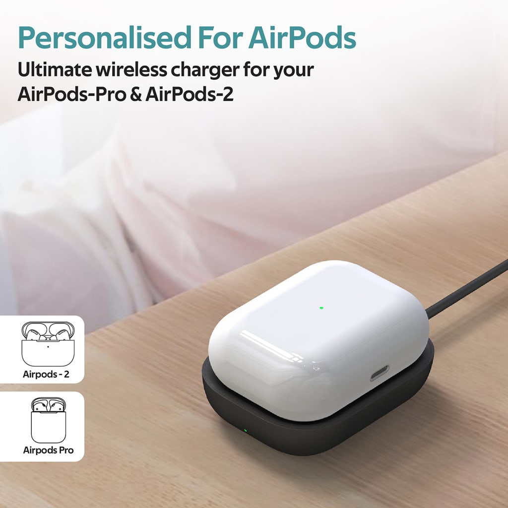 Promate Wireless Charger for AirPods, Powerful 5W Wireless Charging Dock with Anti-Slip Surface Design and Over-Charging Protection for AirPods and AirPods Pro, AuraPod-1 Black