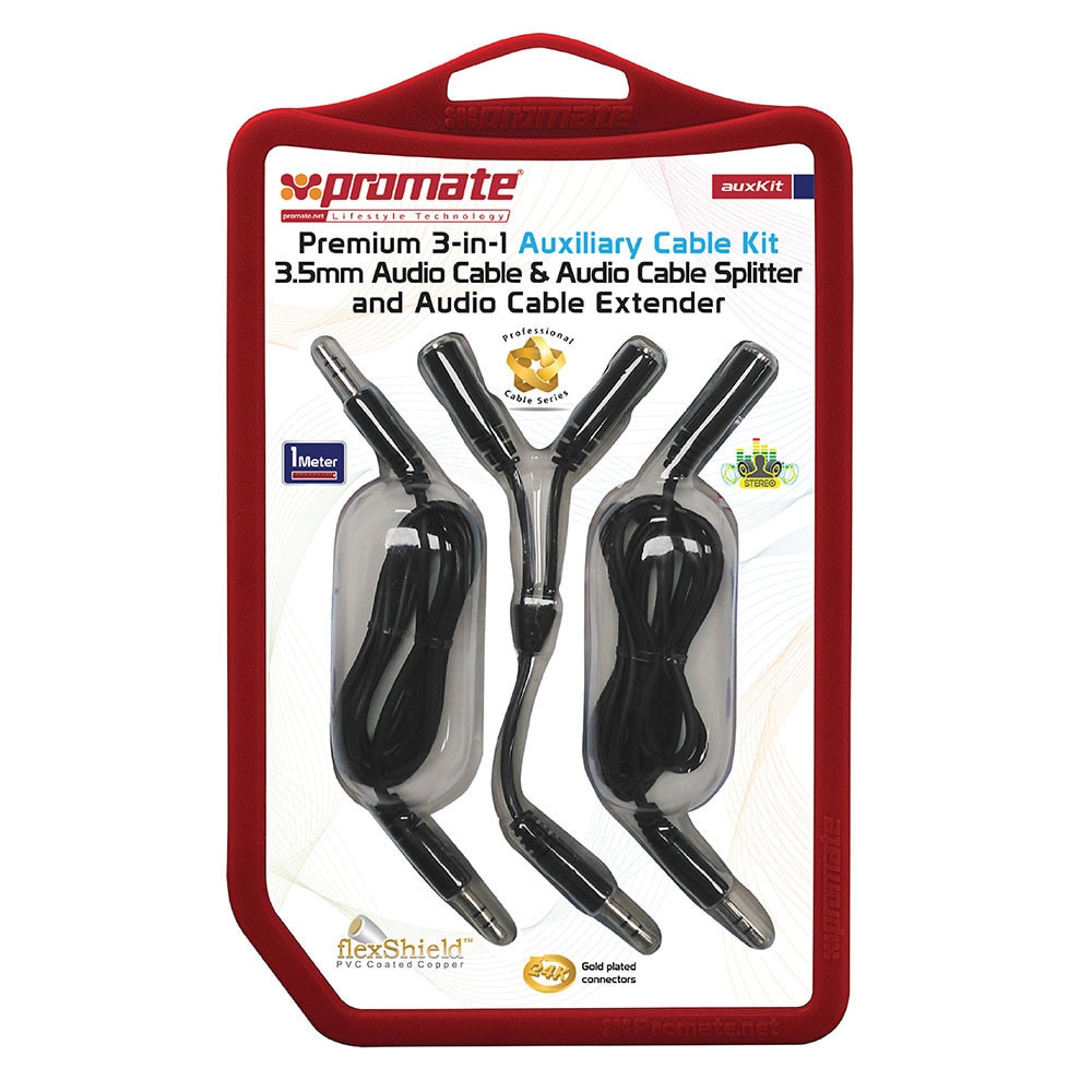 Promate auxKit Premium 3-in-1 Auxiliary AUX Cable Kit
