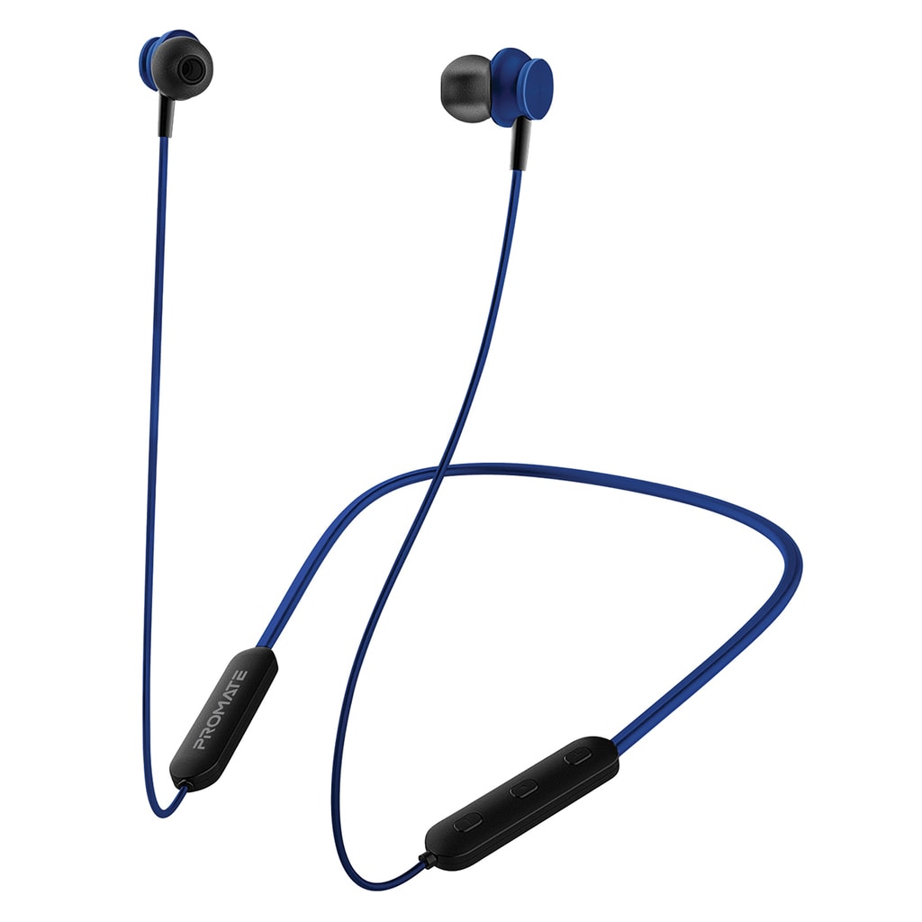 Promate Wireless Earphones, Dynamic Neckband Bluetooth v5.0 Magnetic Closure Secure Fit Headphones with Built-In Hi-Res Mic, In-Line Multifunctional Control and Long Playtime for Smartphones, Running, Tablet, iPod, Bali Blue