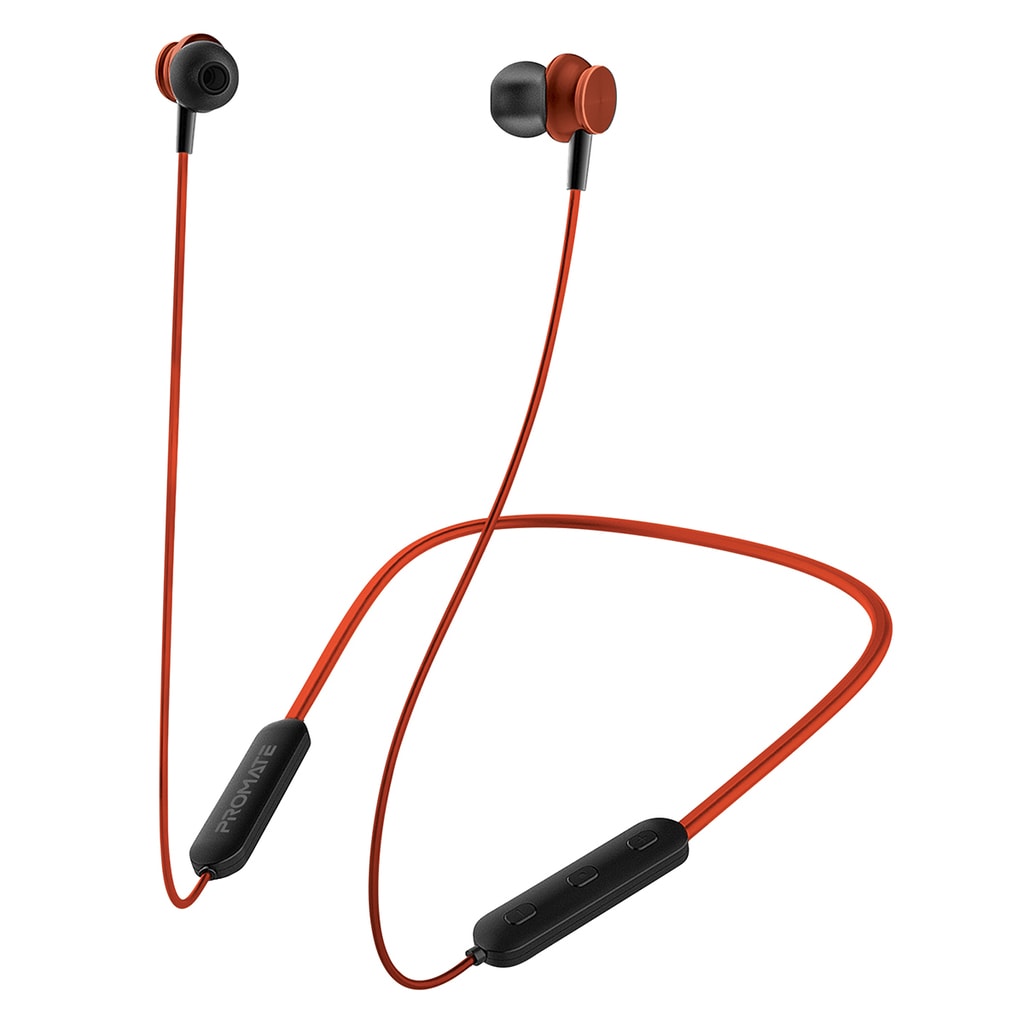 Promate Wireless Earphones, Dynamic Neckband Bluetooth v5.0 Magnetic Closure Secure Fit Headphones with Built-In Hi-Res Mic, In-Line Multifunctional Control and Long Playtime for Smartphones, Running, Tablet, iPod, Bali Maroon