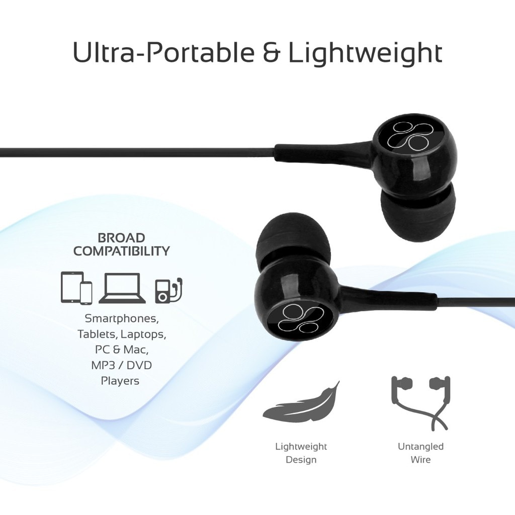 Promate In-Ear Headphones, Premium 3.5mm Stereo Wired Earphones with Built-In Microphones, Tangle Free Cord and Noise-Isolating Headset Control for iPhone X, Samsung Note 9, S9+, iPad, Bent Black