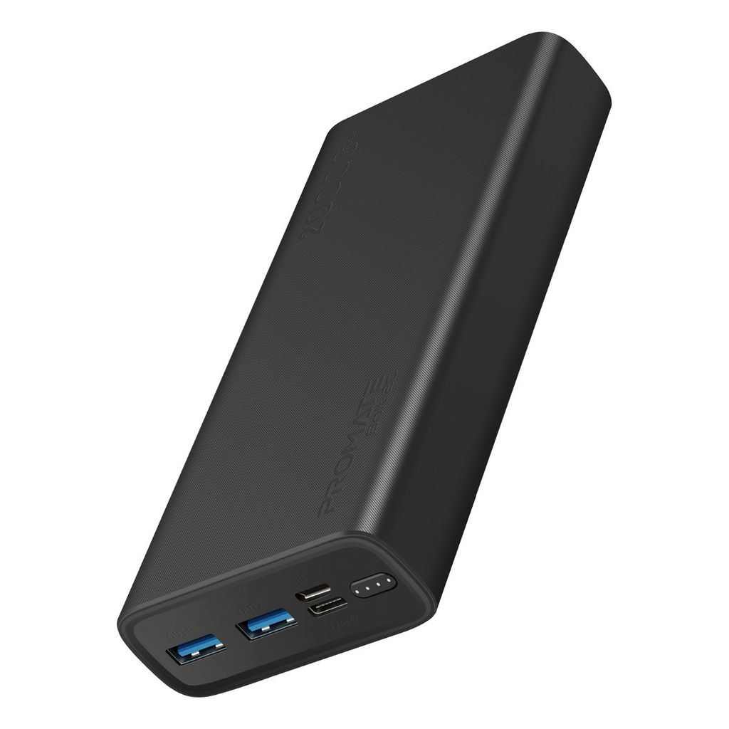 Promate 20000mAh Power Bank, Super-Slim Fast Charging Portable Charger with 2A Dual USB Port, Over-Charging Protection and USB-C, Micro USB Input Port for Smartphones, Tablets, iPod, iPad, Bolt-20 Black
