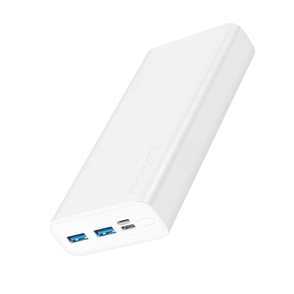 Promate 20000mAh Power Bank, Super-Slim Fast Charging Portable Charger with 2A Dual USB Port, Over-Charging Protection and USB-C, Micro USB Input Port for Smartphones, Tablets, iPod, iPad, Bolt-20 White