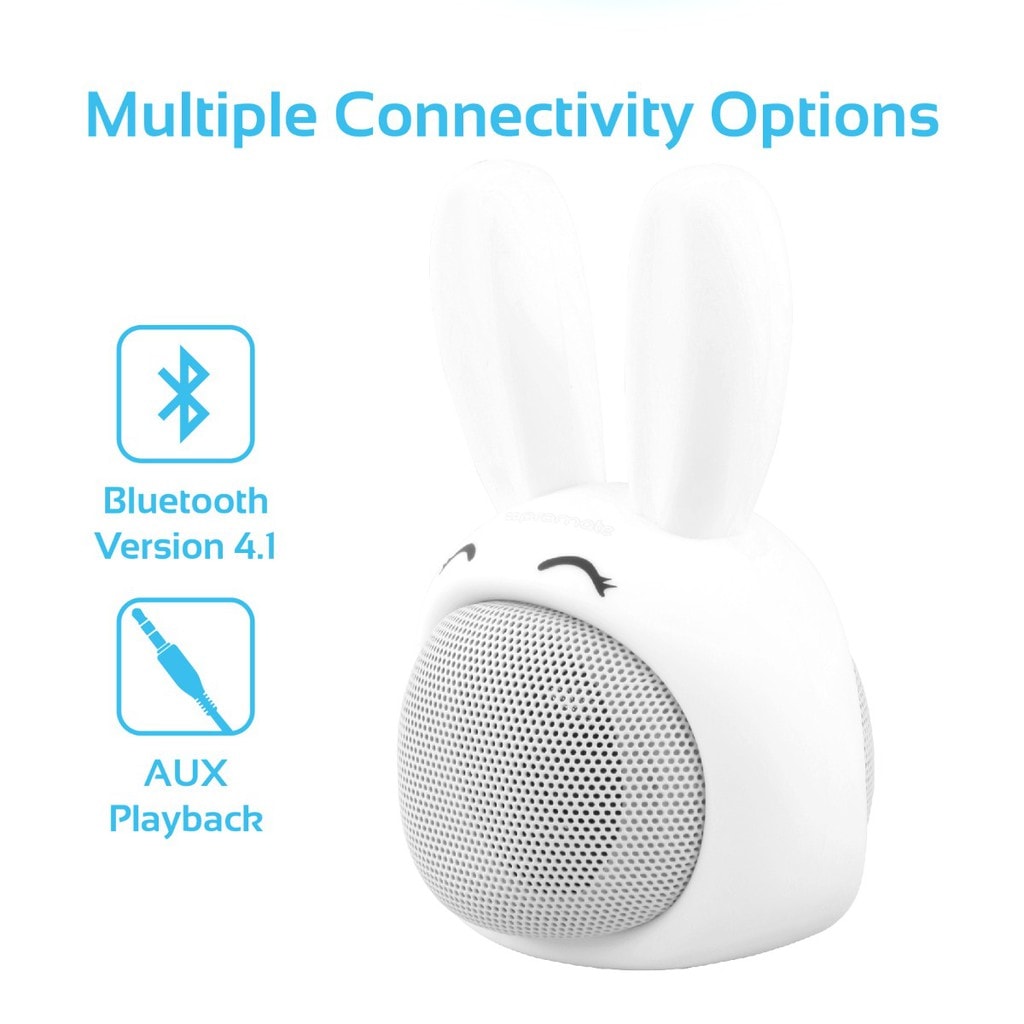 Promate Kids Bluetooth Speaker, Portable Wireless Bluetooth V4.1 Speaker with HD Sound Quality, Hands-free call function and Cute Bunny Design for Bluetooth Enabled Devices, Bunny White