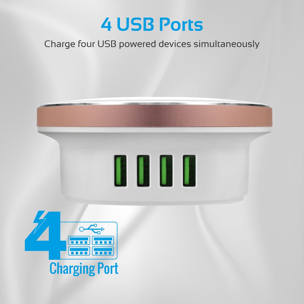 Promate Charging Station, High Power 4.4A 4 USB Ports Desktop Charging Hub with Energy Efficient LED Night Light, and Overcharging and Short Circuit Protection for Smartphones, Tablets, iPod, ChargLite-4.UK