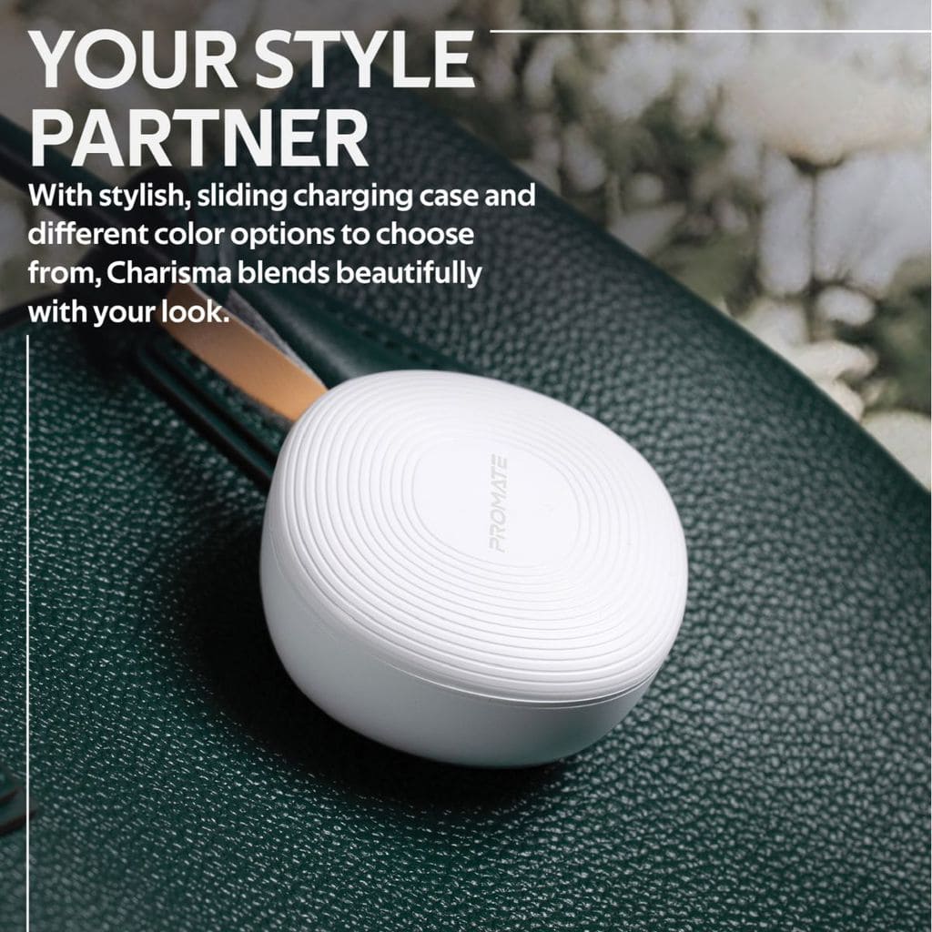 Promate True Wireless Earbuds Bluetooth 5.0 Headphones, Stylish In-Ear TWS Stereo Earphone with Touch Control, Charging Case, Anti-Drop Ear hooks, 24H Playtime and Built-In Mic for iPhone, Samsung, Charisma White